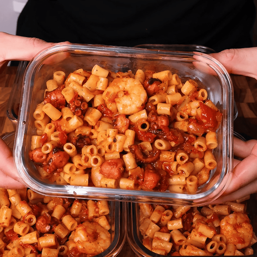 Octopus and Shrimp in Tomato Sauce with Short Pasta
